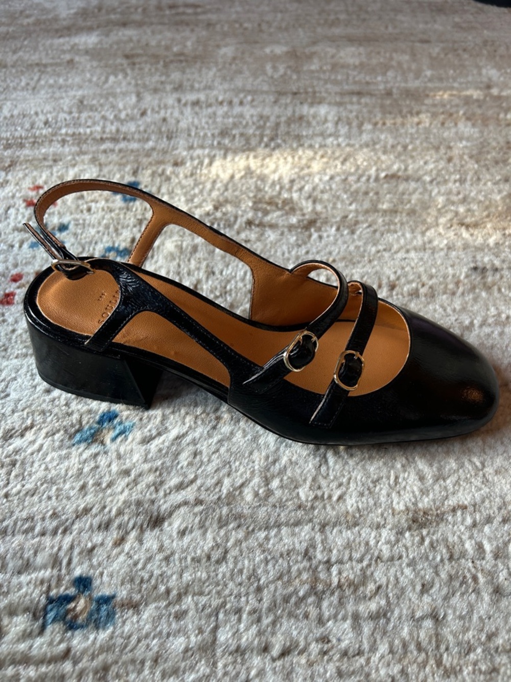 Sezane Paula Babies Black Double-Strap Patent Leather Slingback Heels Sz 37, 6US - Picture 4 of 8